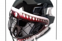 Florbal helmet with custom airbrush design.